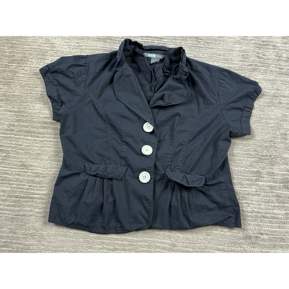 CG Sport Top Womens Medium‎ Black Short Sleeve 100% Cotton Pockets Casual